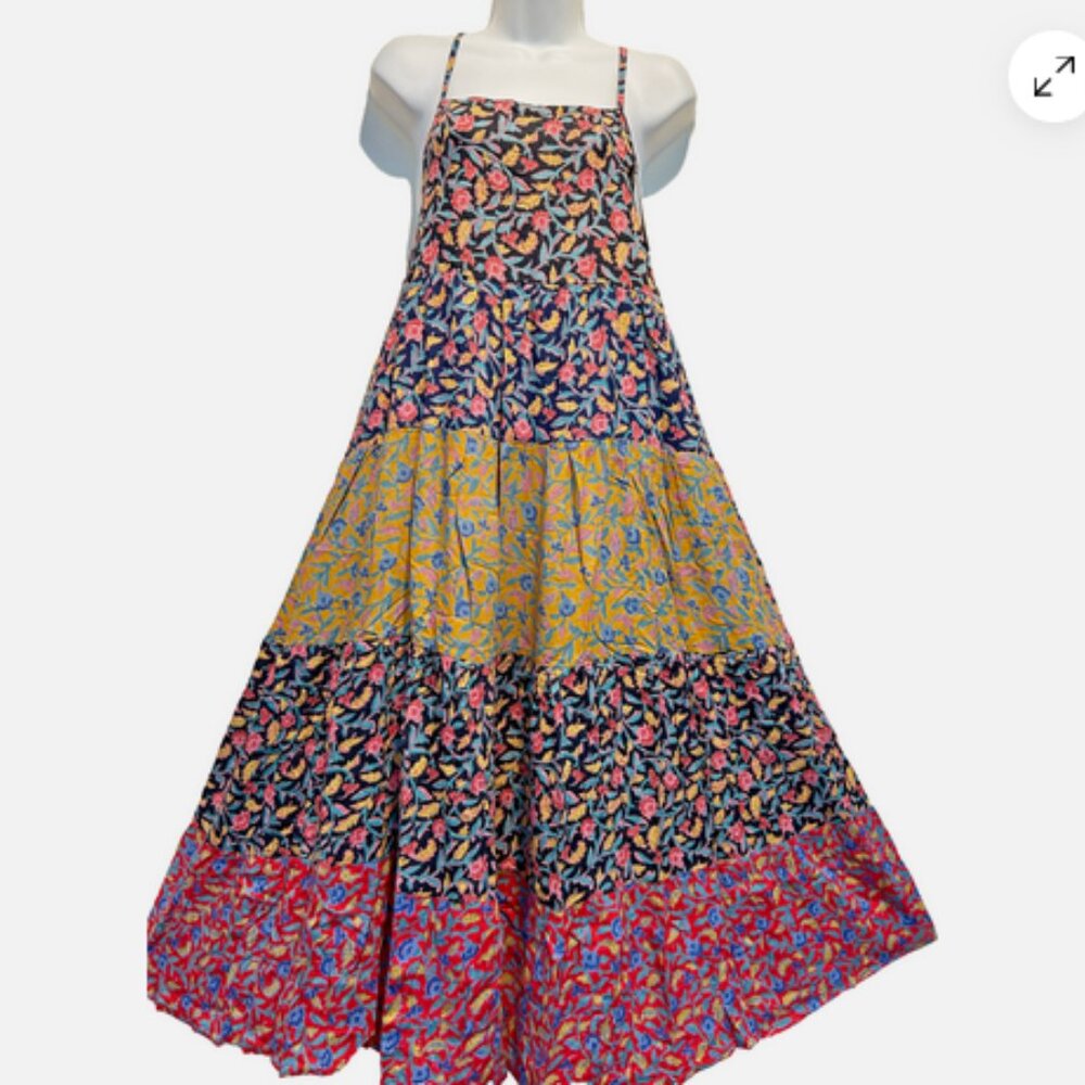 Nwt SACRED THREADS floral bohemian funky hippy rayon tank DRESS M